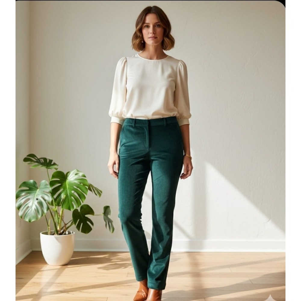 Anthropologie Maison D'Amelie Pants Womens 10‎ Green Velvet High Rise Stretch
